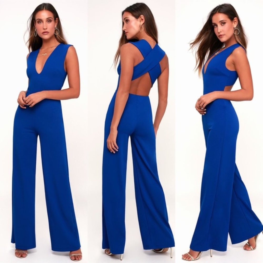 Lulus | Royal Blue Backless Jumpsuit.